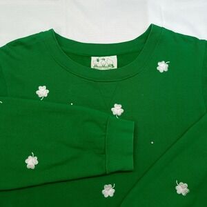 The Quacker Factory Green Shamrock Embroidered Rhinestone Sweatshirt Womens S